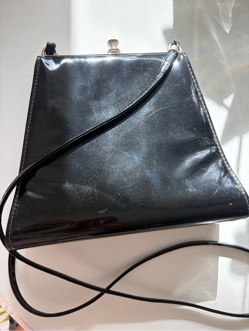 Vintage Carrelli  Black Patent Crossbody Bag - Classic Women's Shoulder Bag